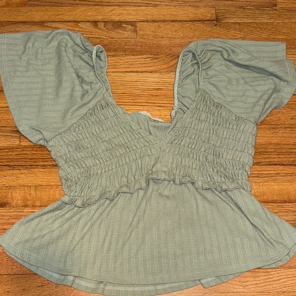 Altar'd State Sage Green Smocked Blouse